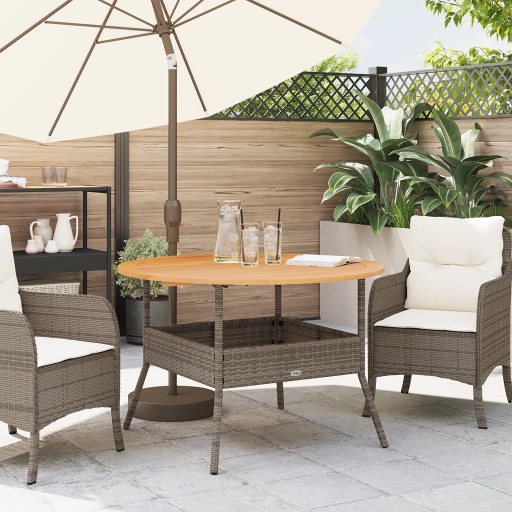 havebord med akacietop Ø110x71 cm polyrattan grå