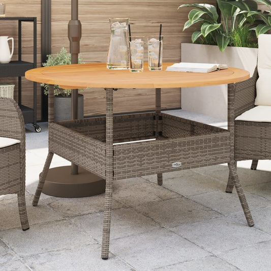 havebord med akacietop Ø110x71 cm polyrattan grå