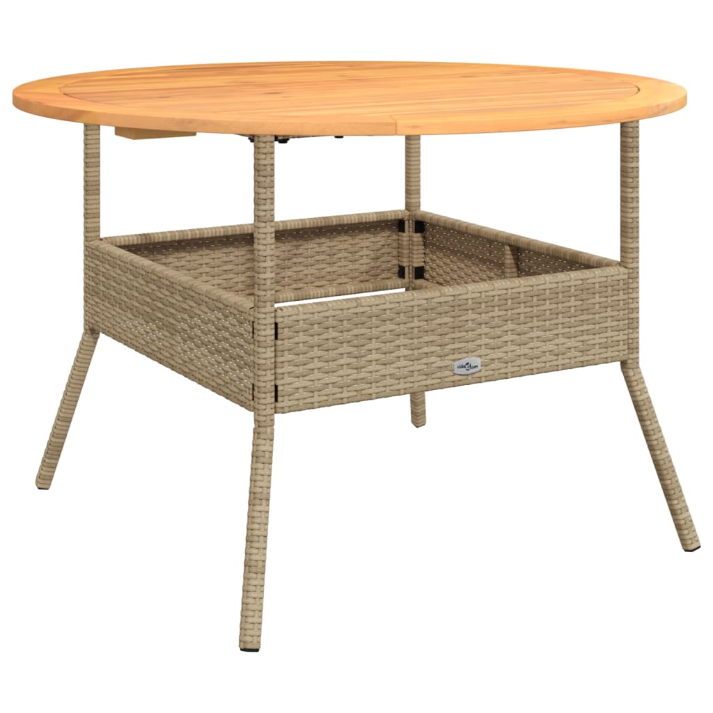 havebord med akacietop Ø110x71 cm polyrattan beige