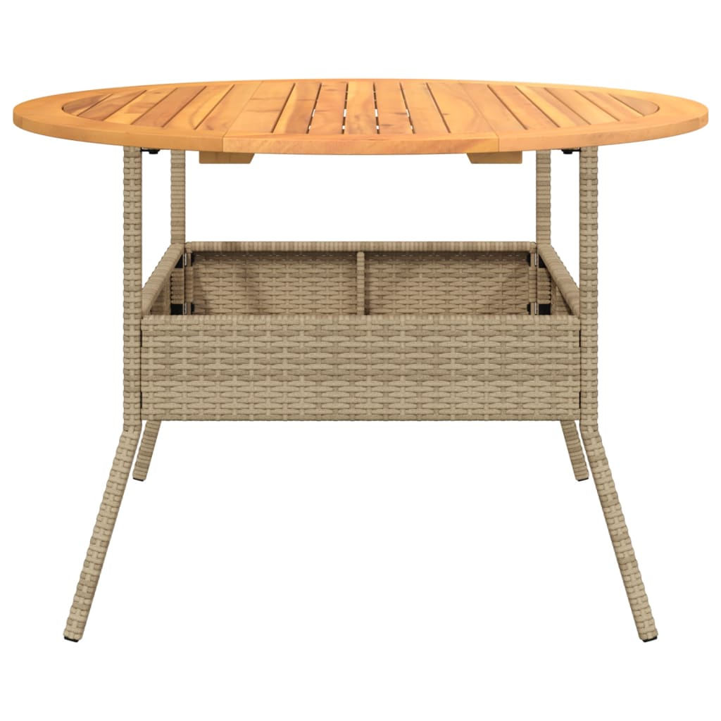 havebord med akacietop Ø110x71 cm polyrattan beige