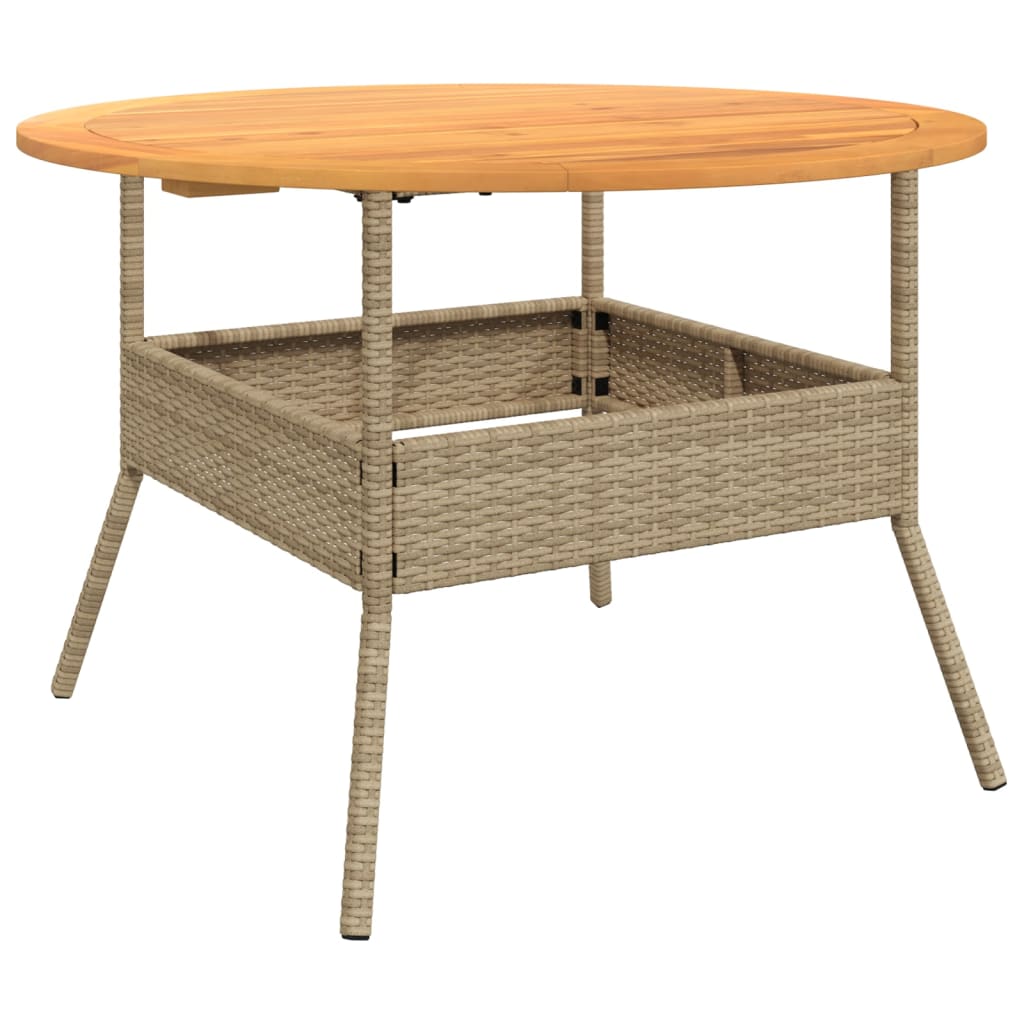 havebord med akacietop Ø110x71 cm polyrattan beige