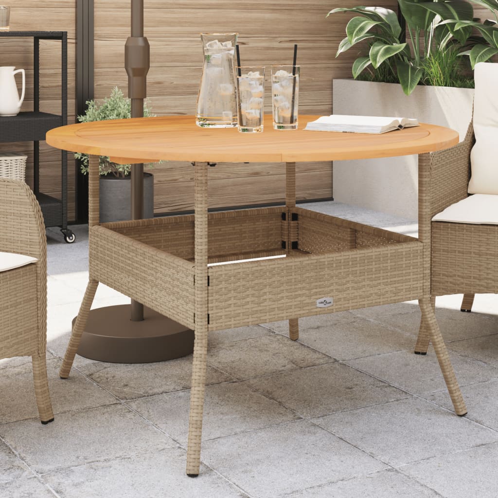 havebord med akacietop Ø110x71 cm polyrattan beige