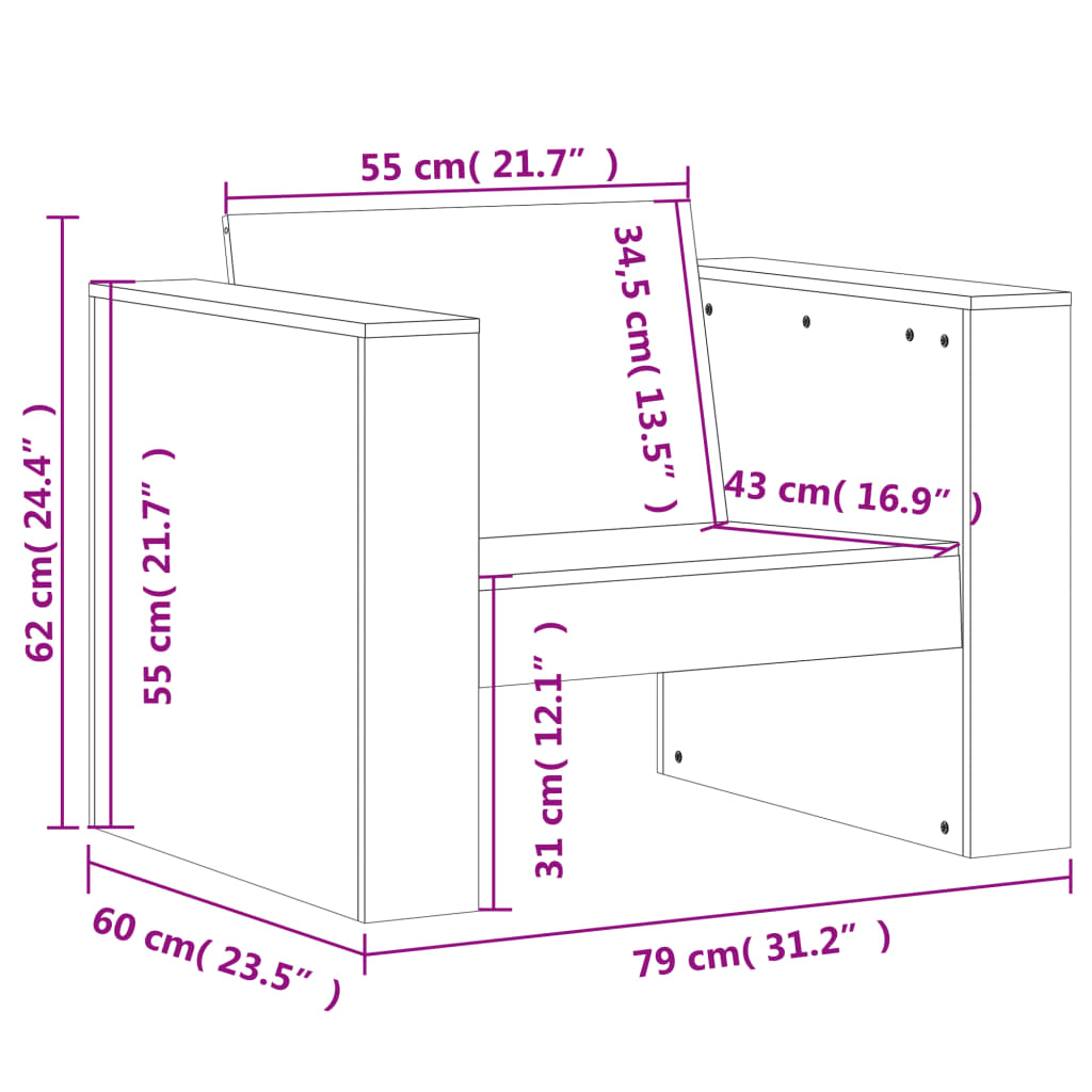 sofastol til haven 79x60x62 cm massivt fyrretræ gyldenbrun