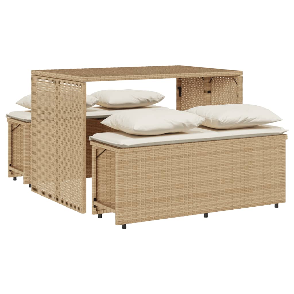 spisebordssæt til haven 3 dele med hynder polyrattan beige