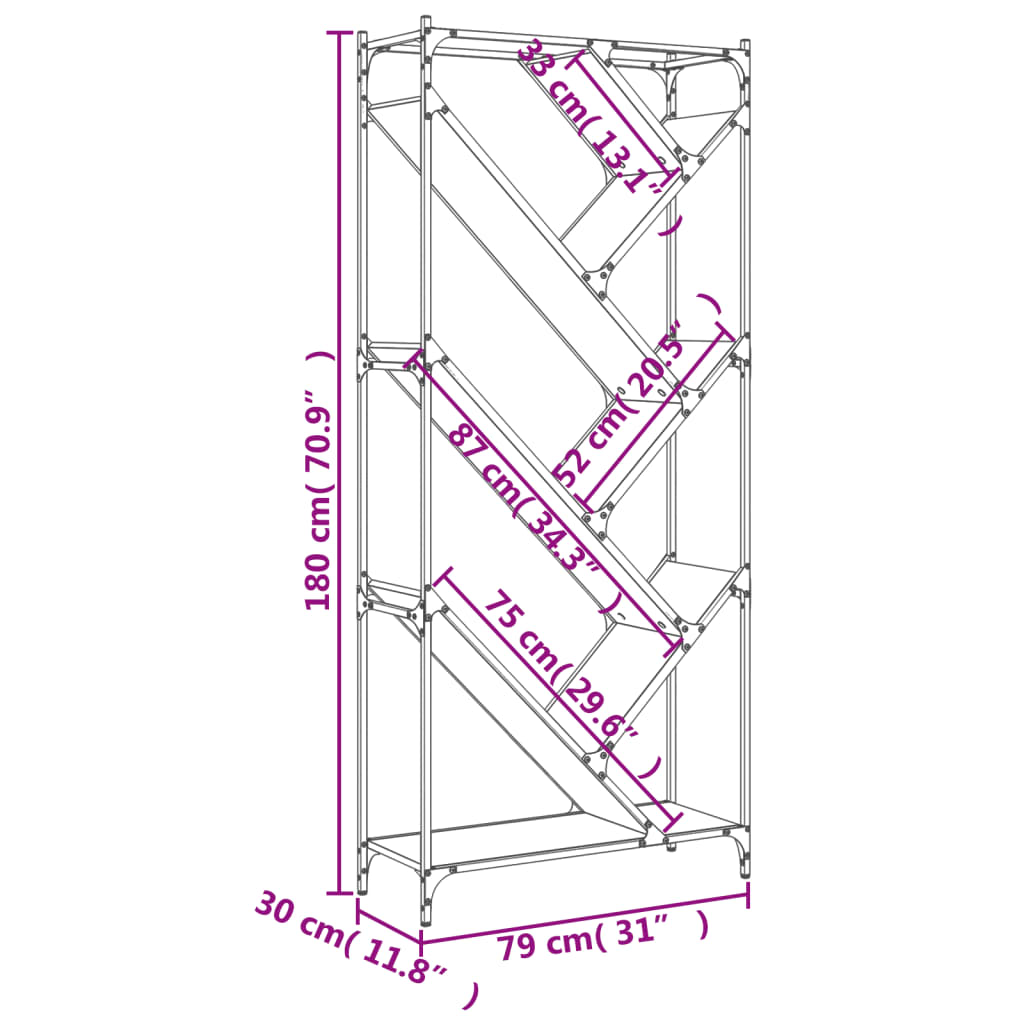 bogreol 79x30x180 cm konstrueret træ og metal sort