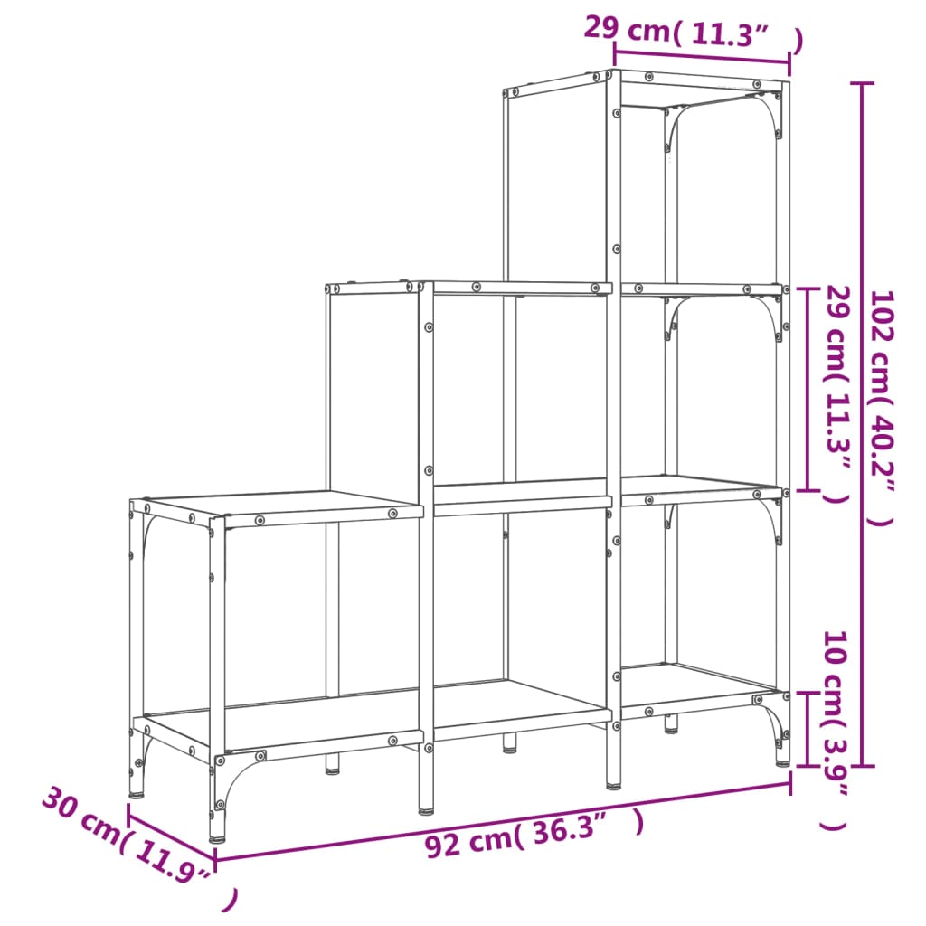 bogreol 92x30x102 cm konstrueret træ og metal sort