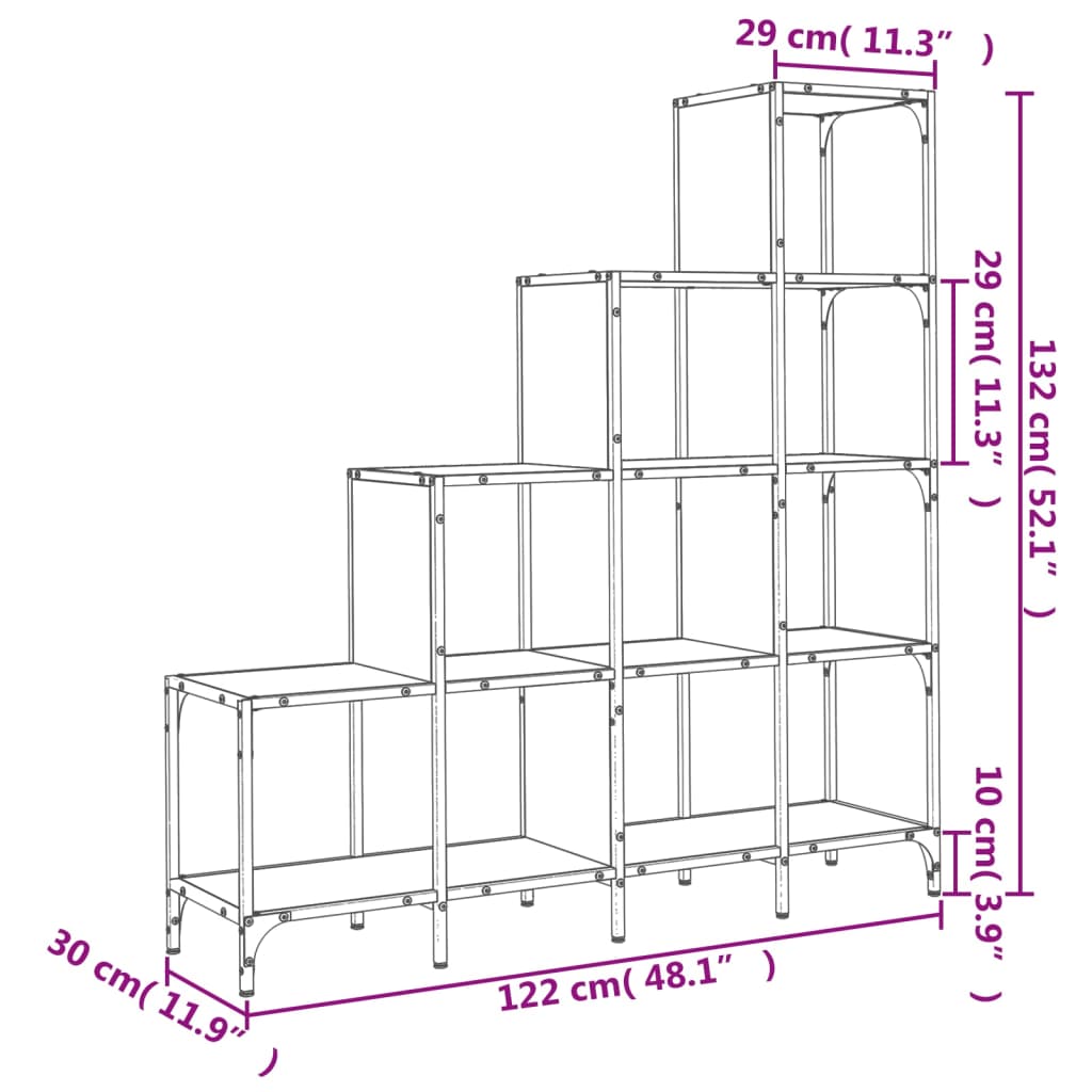 bogreol 122x30x132 cm konstrueret træ og metal sort