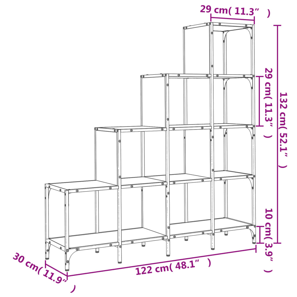 bogreol 122x30x132 cm konstrueret træ og metal sonoma-eg