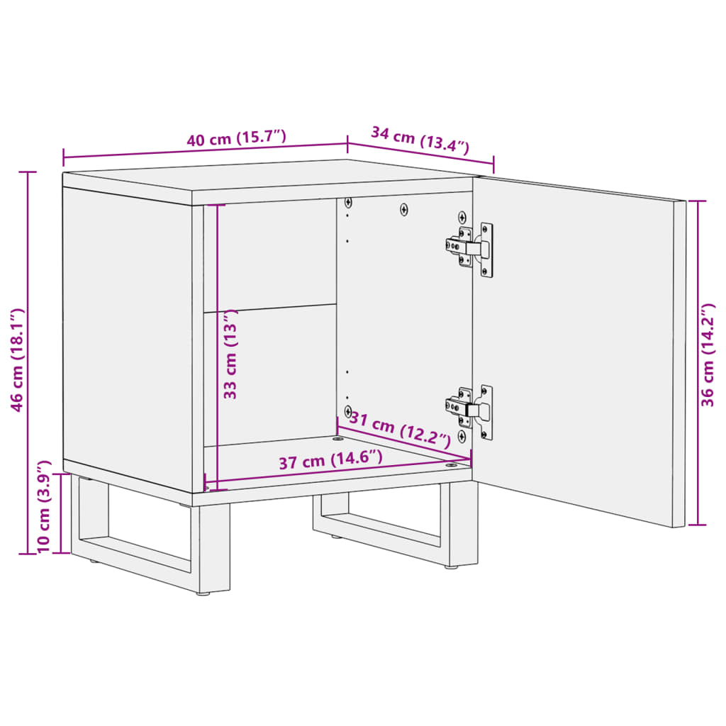 sengeborde 2 stk. 40x34x46 cm massivt bleget mangotræ