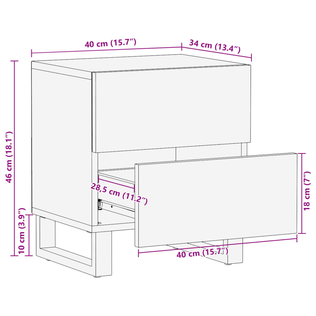 sengebord 40x34x46 cm massivt ru mangotræ