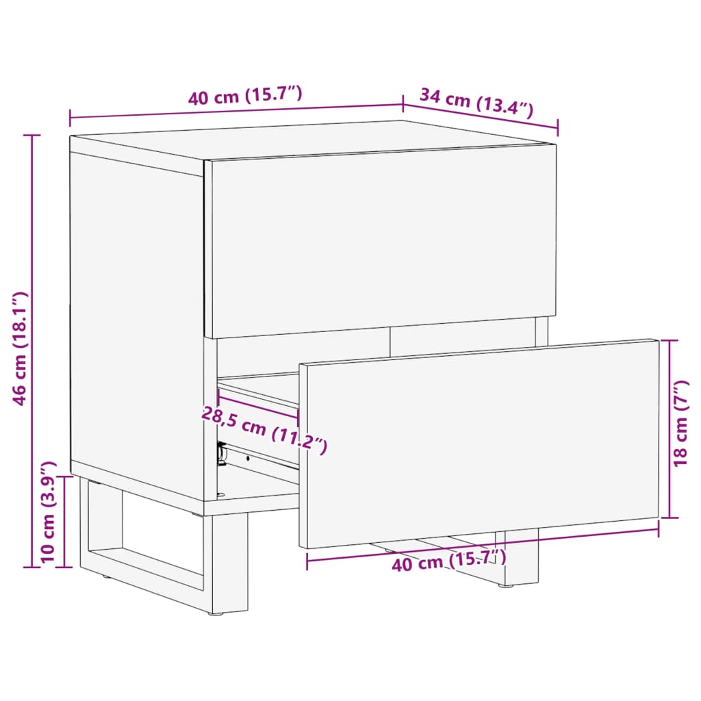 sengeborde 2 stk. 40x34x46 cm massivt genbrugstræ