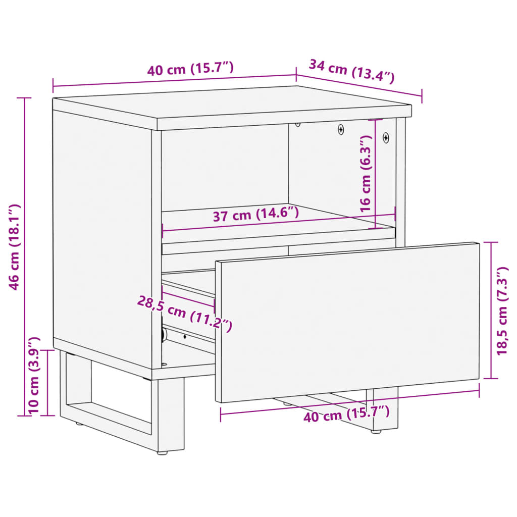 sengebord 40x34x46 cm massivt ru mangotræ