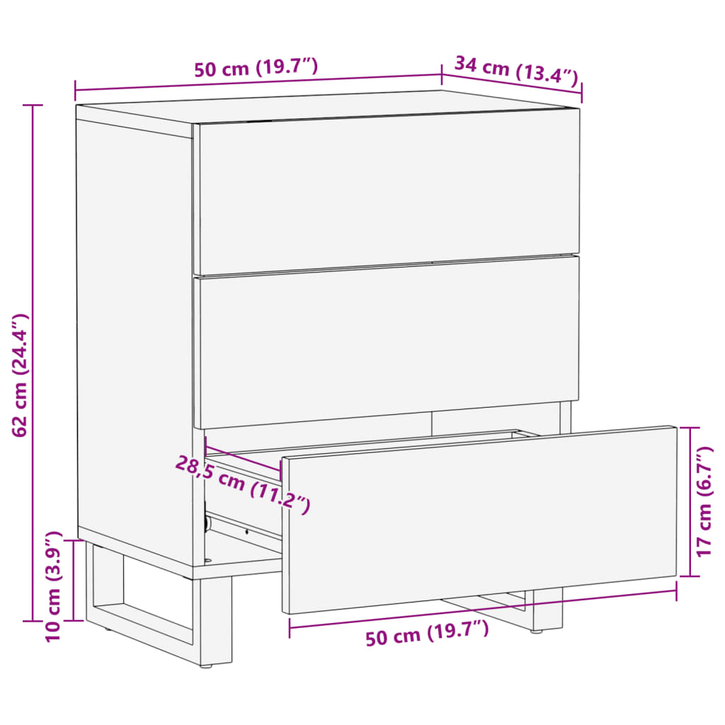 sengebord 50x34x62 cm massivt ru mangotræ