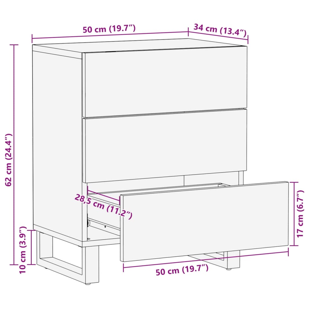 sengebord 50x34x62 cm massivt mangotræ