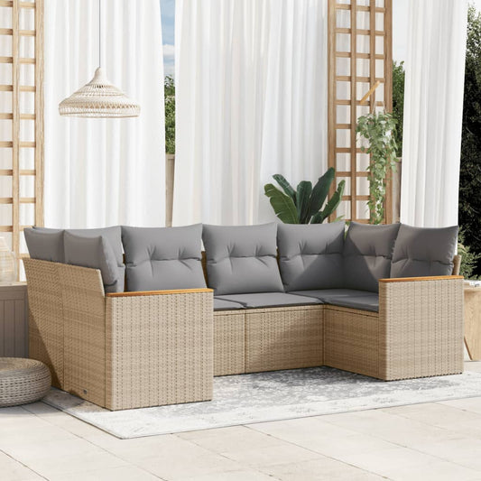 havesofasæt 6 dele med hynder polyrattan beige