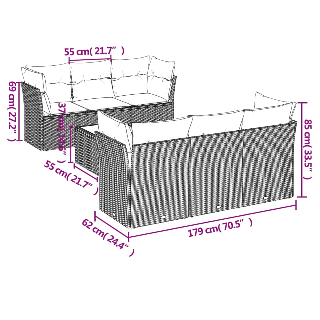 sofasæt til haven 7 dele med hynder polyrattan lysegrå