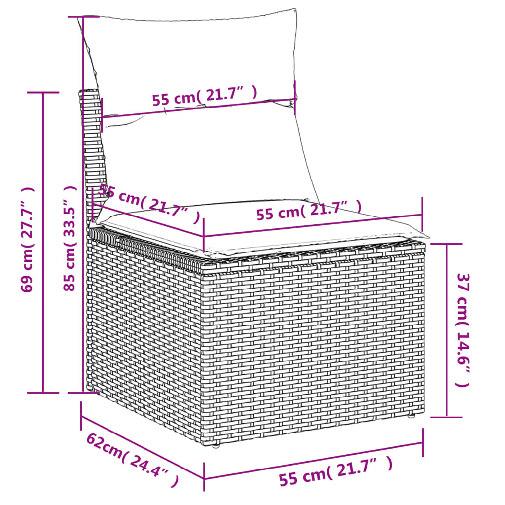 havesofasæt 3 dele med hynder polyrattan grå