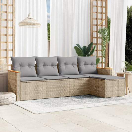 havesofasæt 5 dele med hynder polyrattan beige