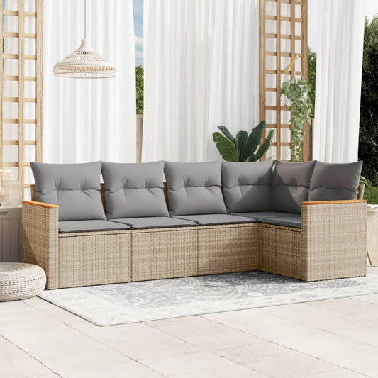 havesofasæt 5 dele med hynder polyrattan beige