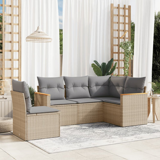 havesofasæt 5 dele med hynder polyrattan beige