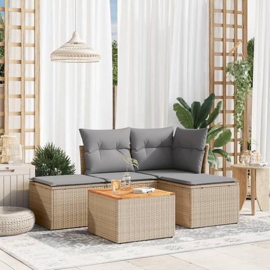 havesofasæt 5 dele med hynder polyrattan beige