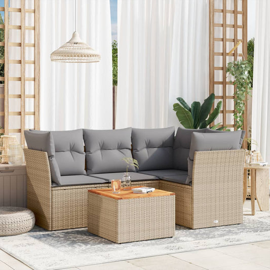 havesofasæt 5 dele med hynder polyrattan beige