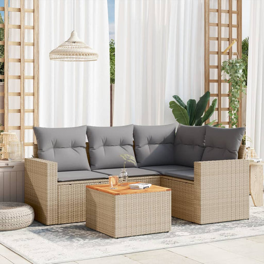 havesofasæt 5 dele med hynder polyrattan beige