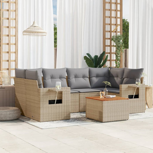 havesofasæt 7 dele med hynder polyrattan beige