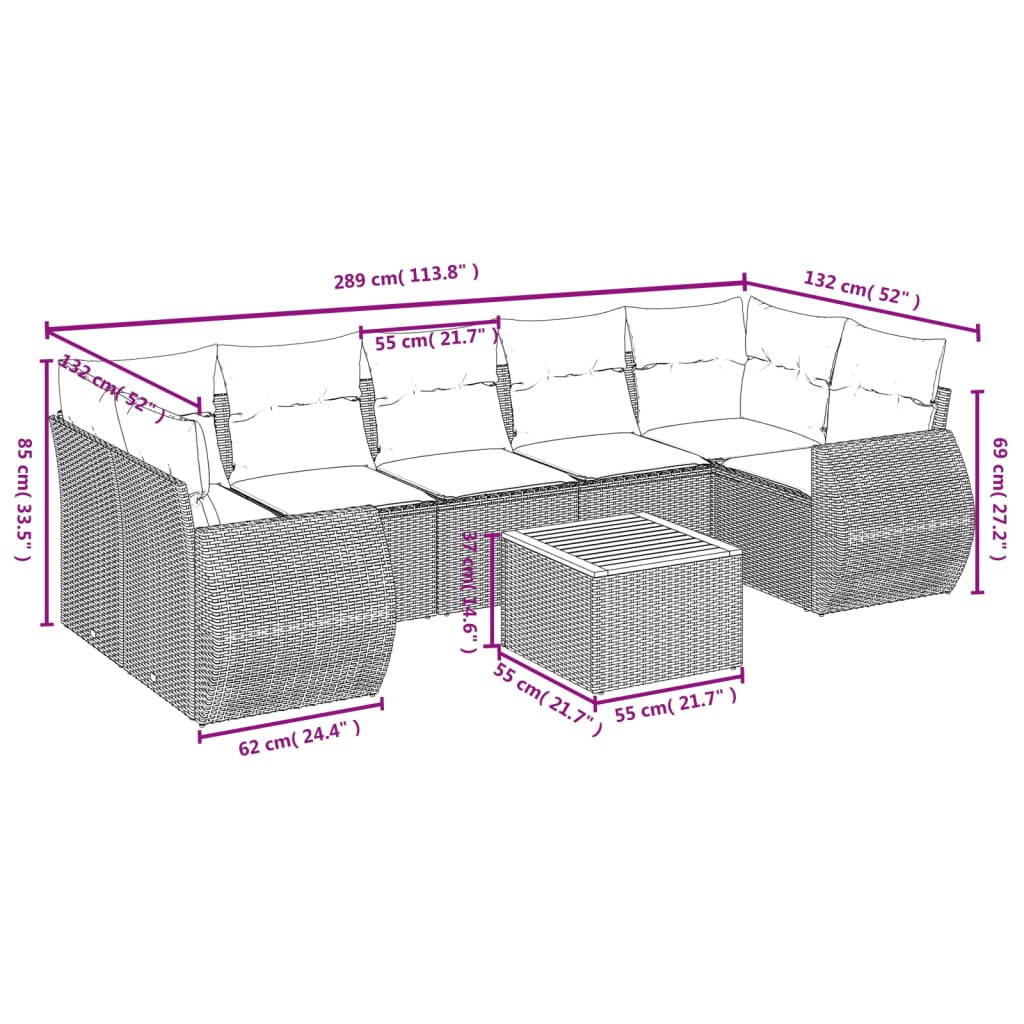 sofasæt til haven 8 dele med hynder polyrattan sort