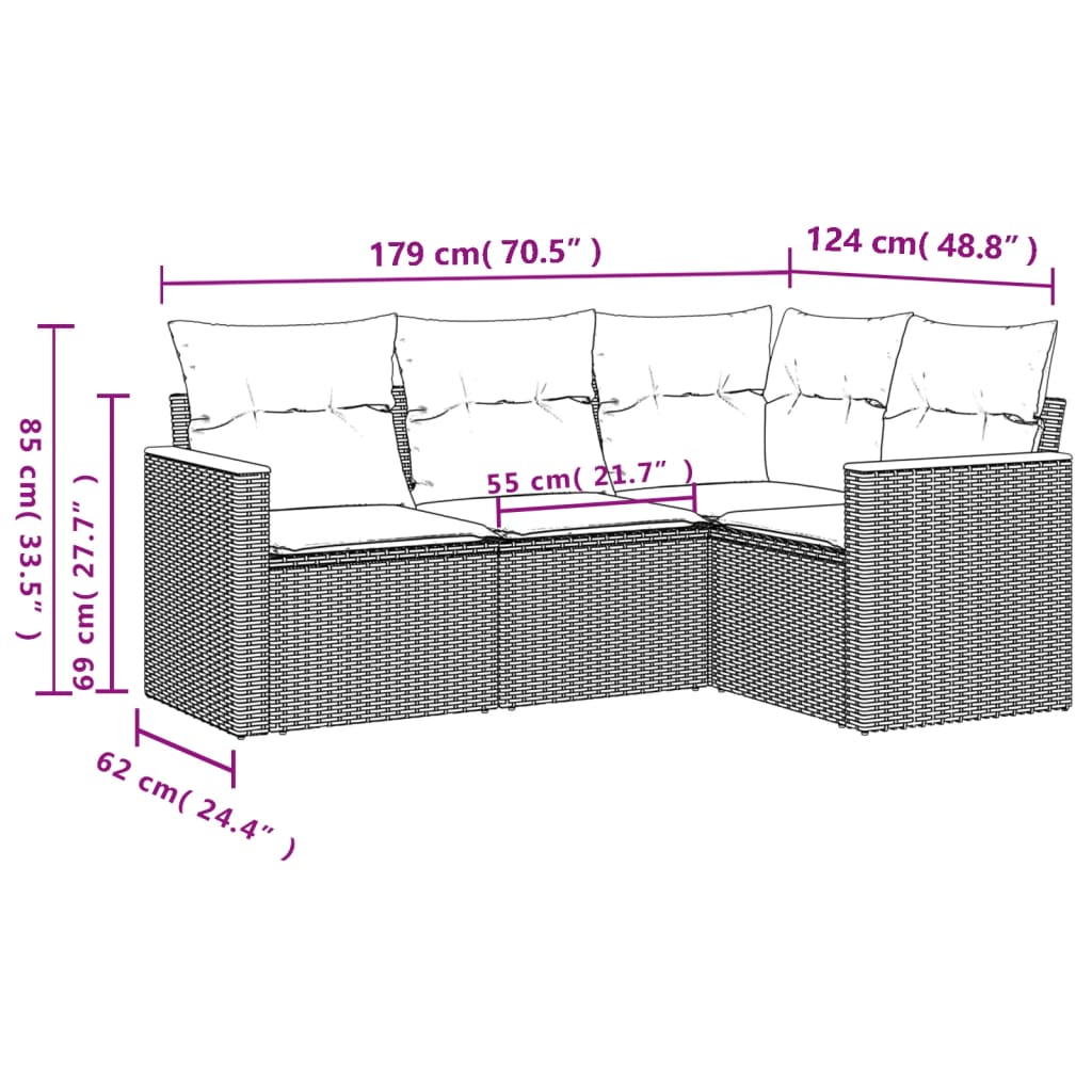 sofasæt til haven 4 dele med hynder polyrattan grå