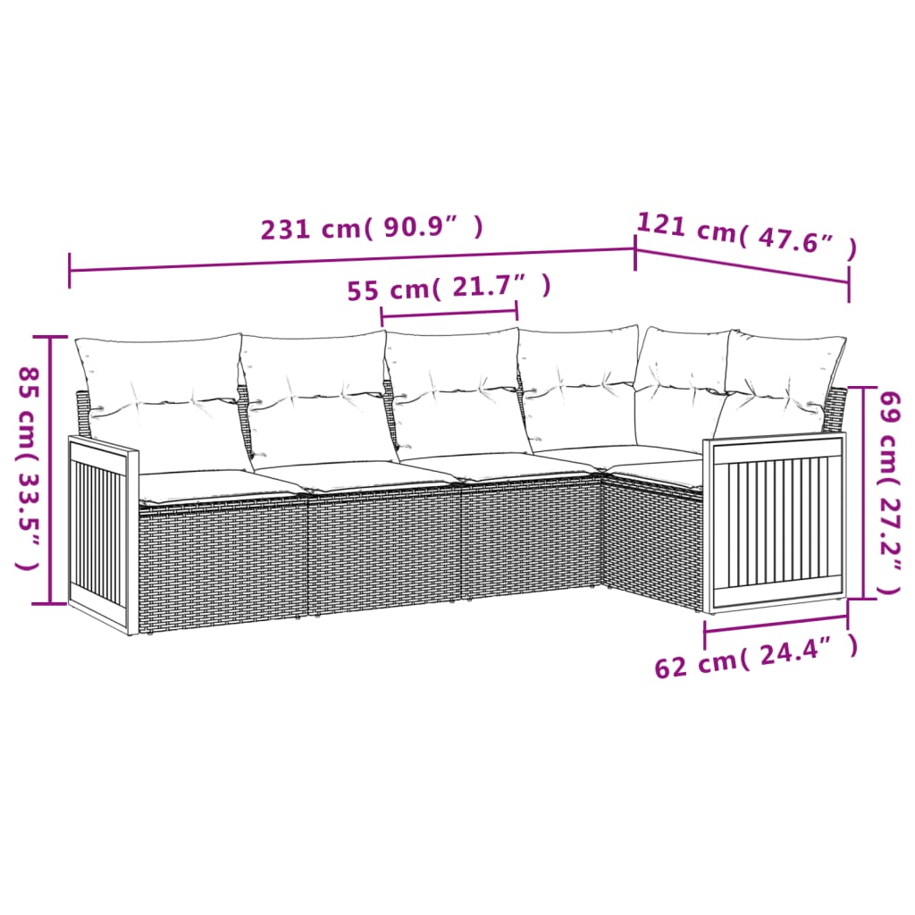 sofasæt til haven 5 dele med hynder polyrattan beige