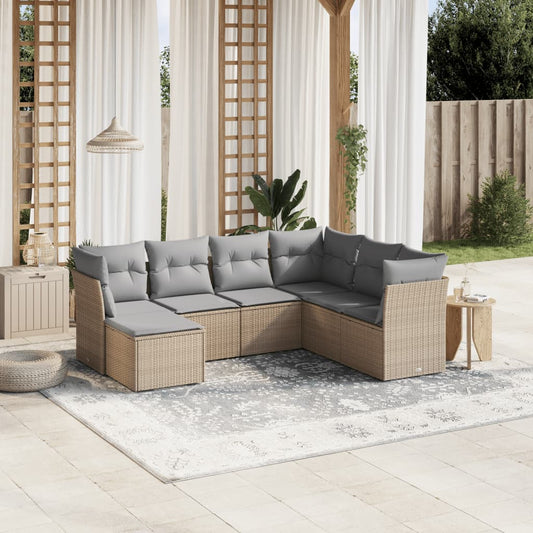 havesofasæt 7 dele med hynder polyrattan beige