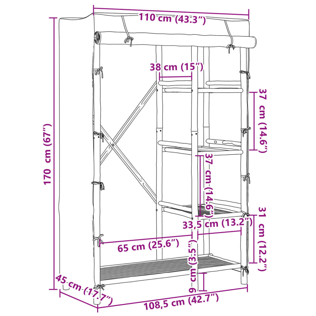 klædeskab 110x45x1700 cm bambus