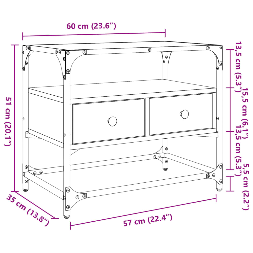 tv-bord med glastop 60x35x51 cm konstrueret træ sort