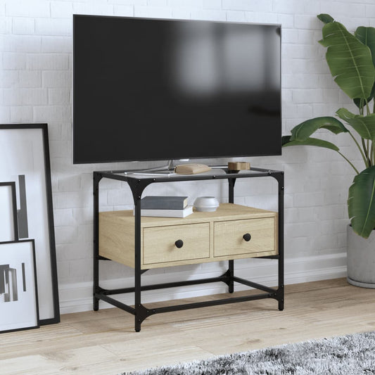 tv-bord med glastop 60x35x51 cm konstrueret træ sonoma-eg