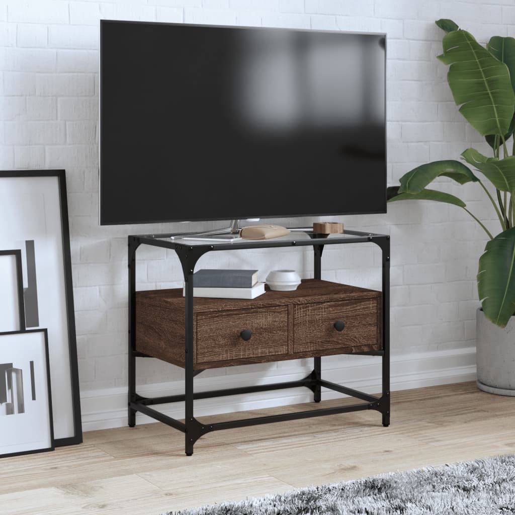 tv-bord med glastop 60x35x51 cm konstrueret træ brun eg