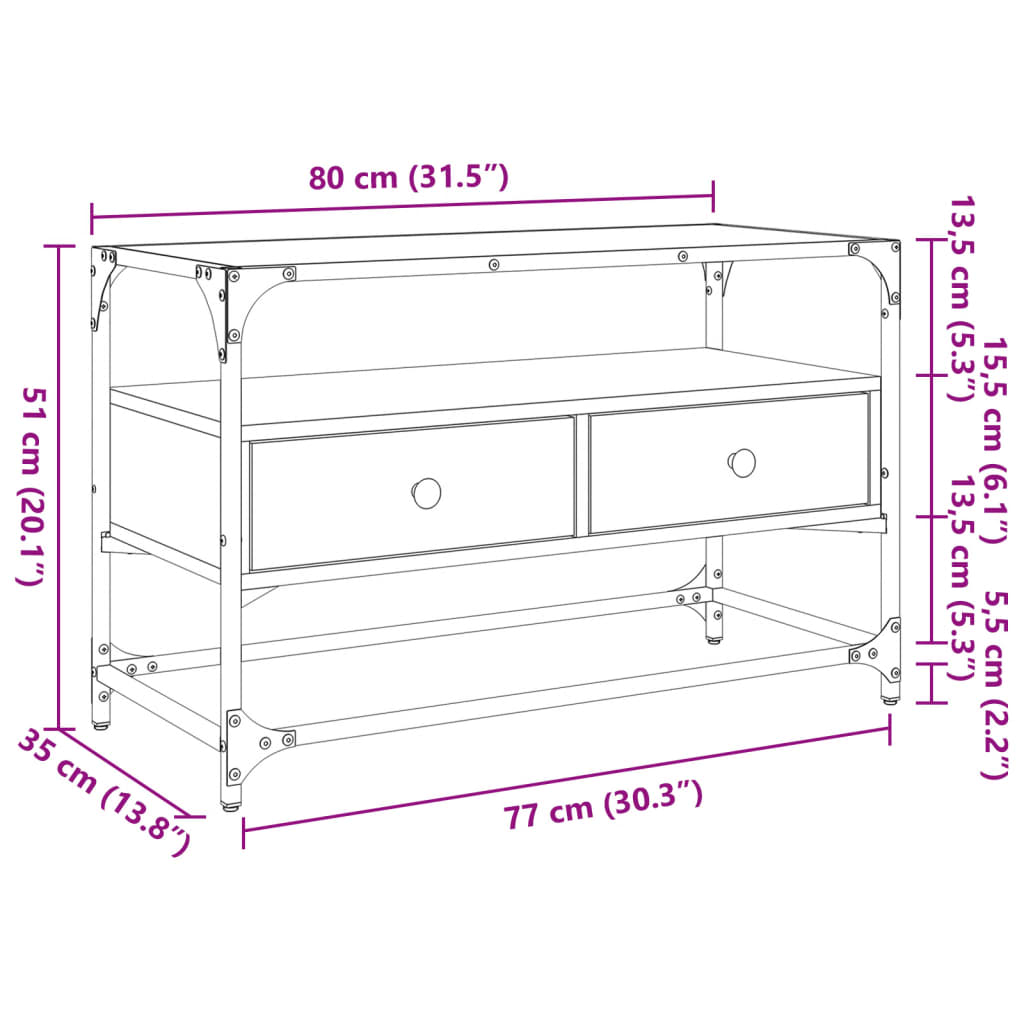 tv-bord med glastop 80x35x51 cm konstrueret træ sort