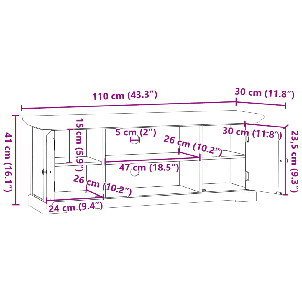 tv-bord 110x30x41 cm konstrueret træ hvid