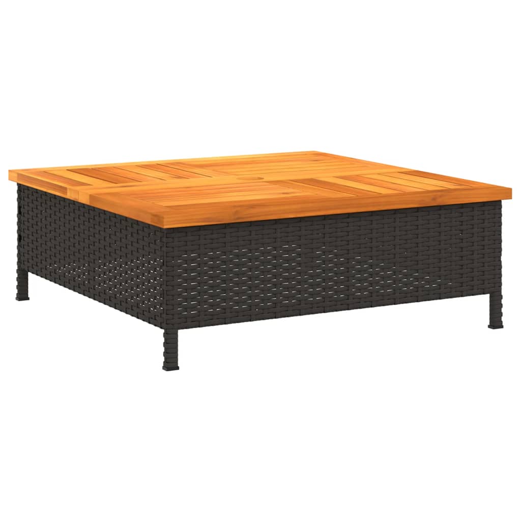 havebord 70x70x25 cm rattan og massivt akacietræ sort