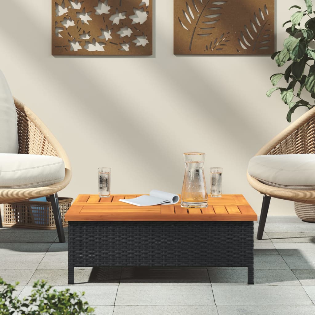 havebord 70x70x25 cm rattan og massivt akacietræ sort