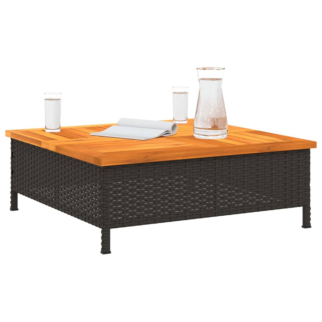 havebord 70x70x25 cm rattan og massivt akacietræ sort