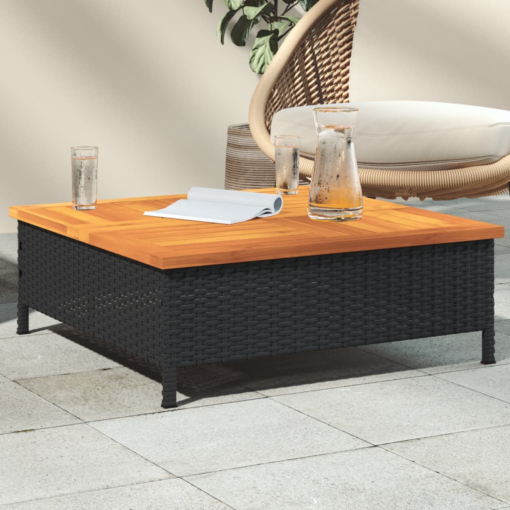 havebord 70x70x25 cm rattan og massivt akacietræ sort