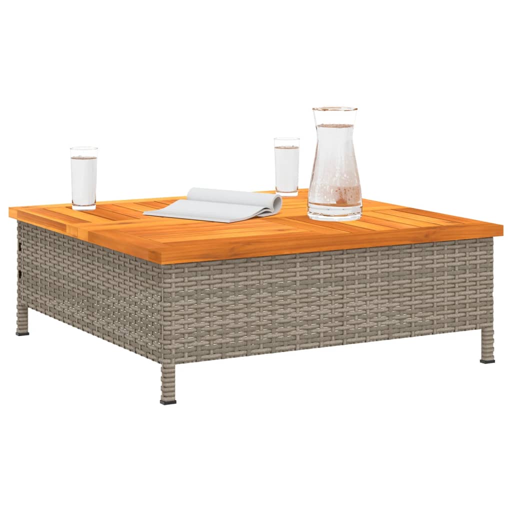 havebord 70x70x25 cm rattan og massivt akacietræ grå