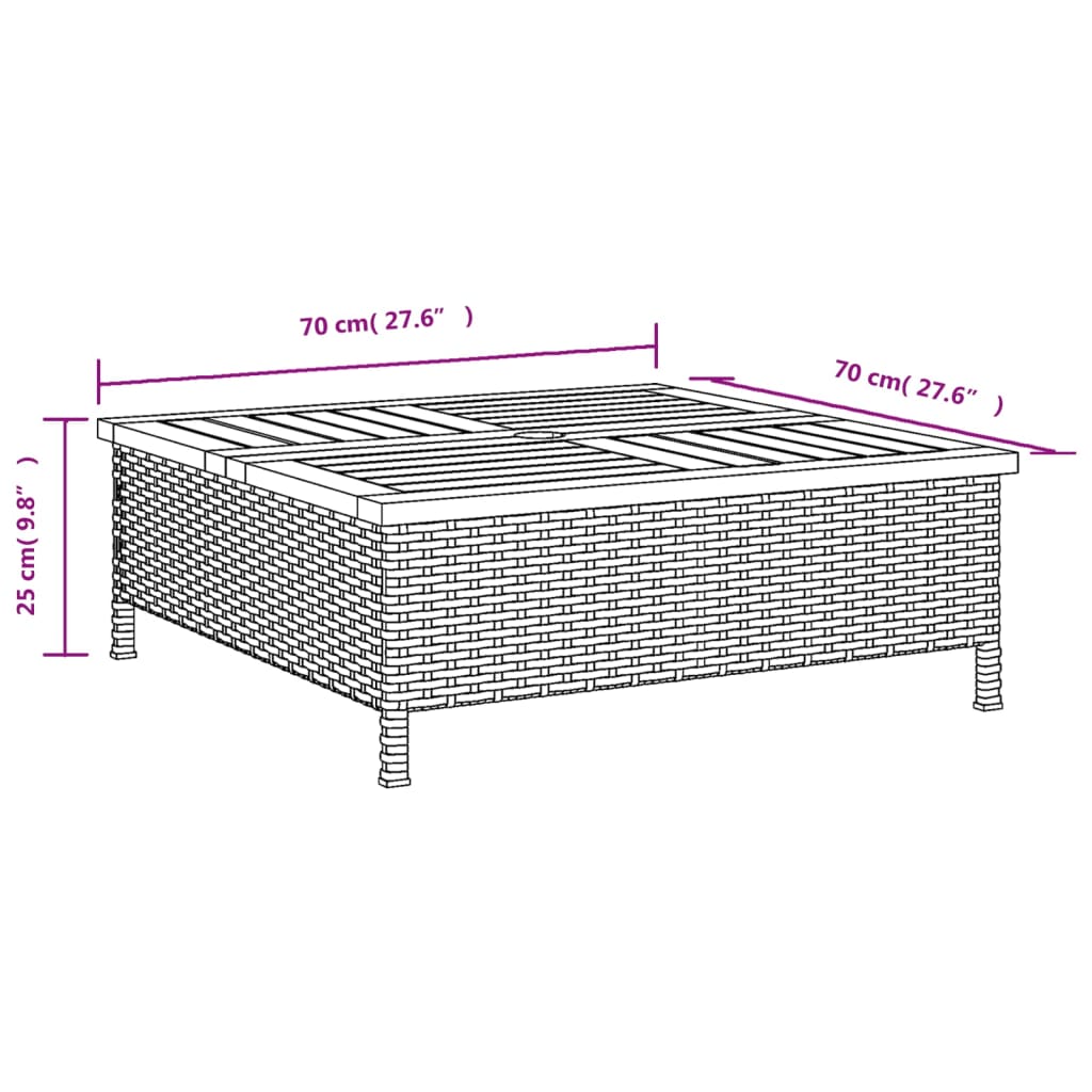 havebord 70x70x25 cm rattan og massivt akacietræ grå