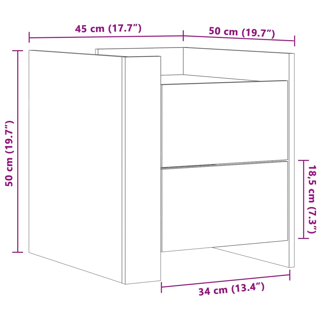 sengebord 45x50x50 cm konstrueret træ hvid