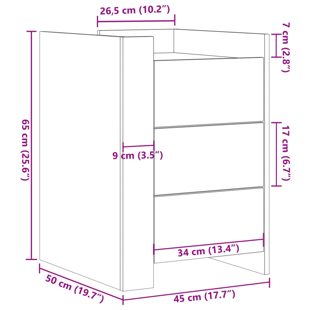 sengebord 45x50x65 cm konstrueret træ sonoma-eg