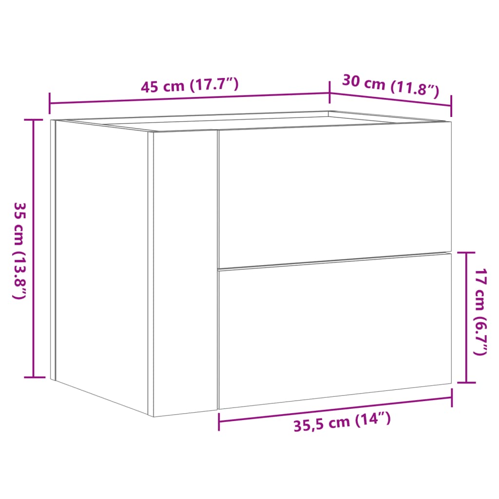 væghængt sengebord 45x30x35 cm betongrå