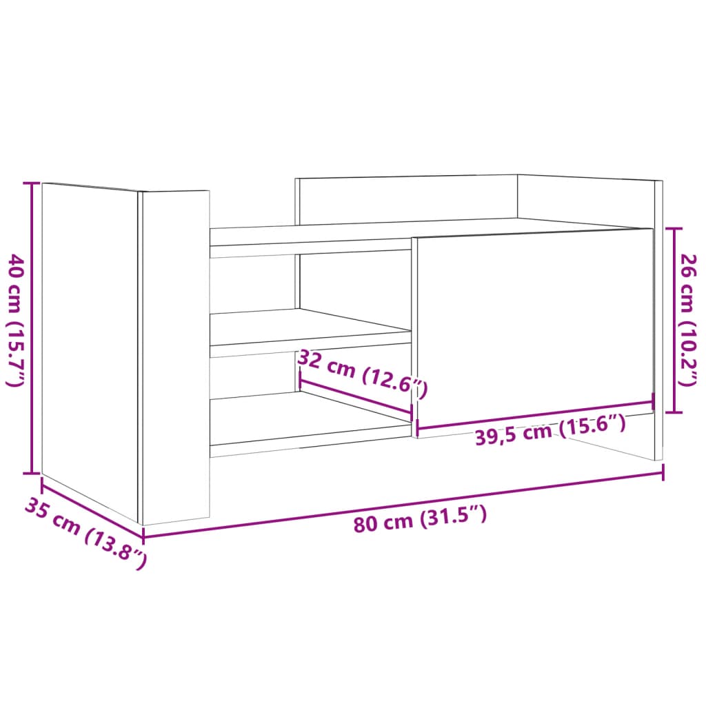 tv-bord 80x35x40 cm konstrueret træ grå sonoma-eg