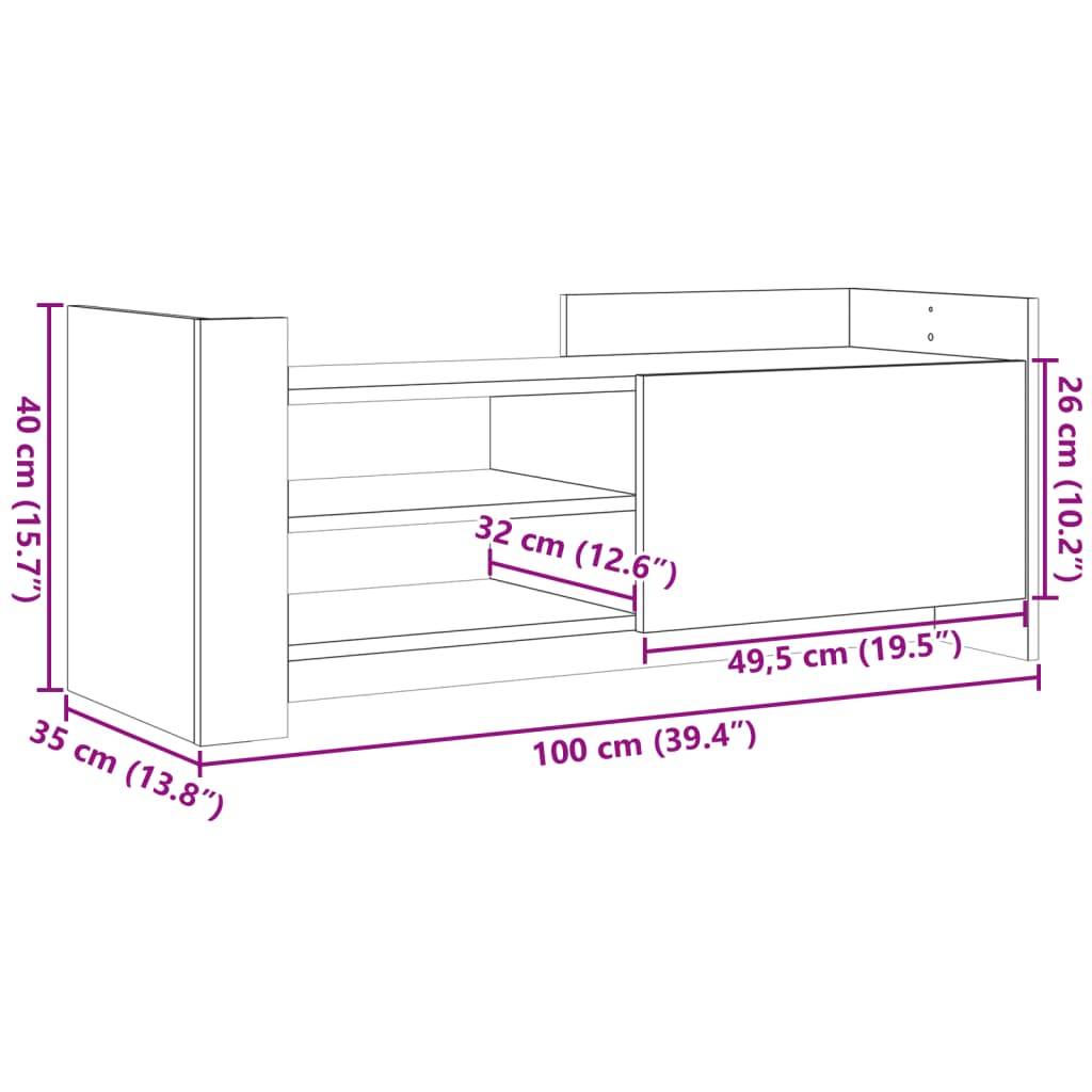 tv-bord 100x35x40 cm konstrueret træ sort