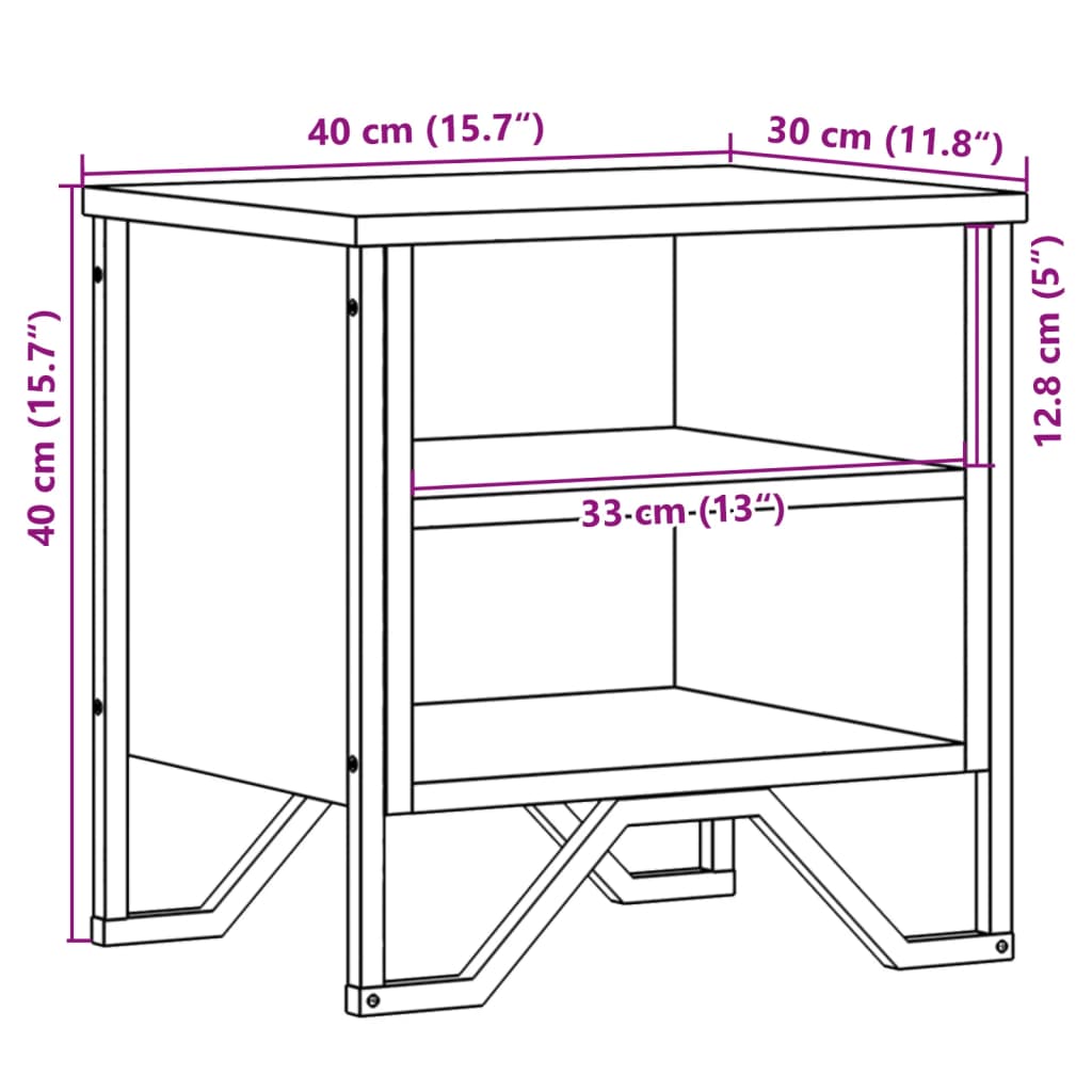 sengeborde 2 stk. 40x30x40 cm konstrueret træ sort